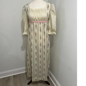 Vintage Prairie Maxi Dress 1970's Empire Waste Ruffles Florals See Measurements